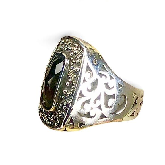 LOIS HILL Sterling Silver Smokey Topaz Granulated Caviar Cut Out Cocktail Ring - Picture 16 of 17